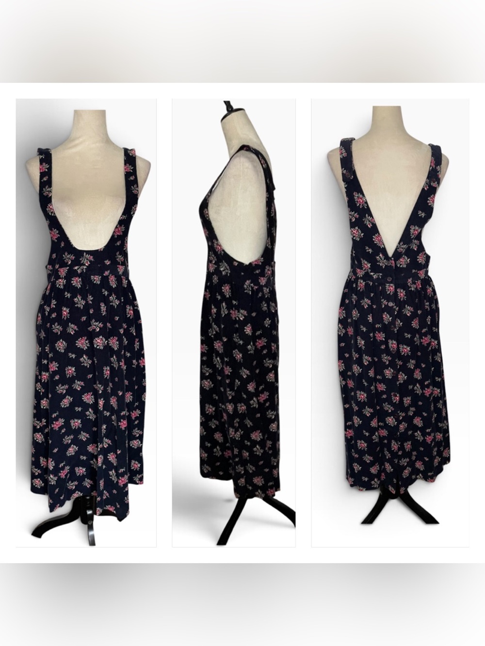 Vintage 90s Charter Club Floral Corduroy Midi Jumper Overall Dress (Size 12)
